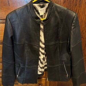 Together Leather Jacket Black Zebra Print Lining Size 12